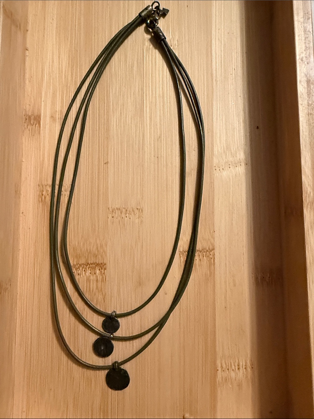 Silpada Olive Green Layered Cord Necklace with Disc Charms